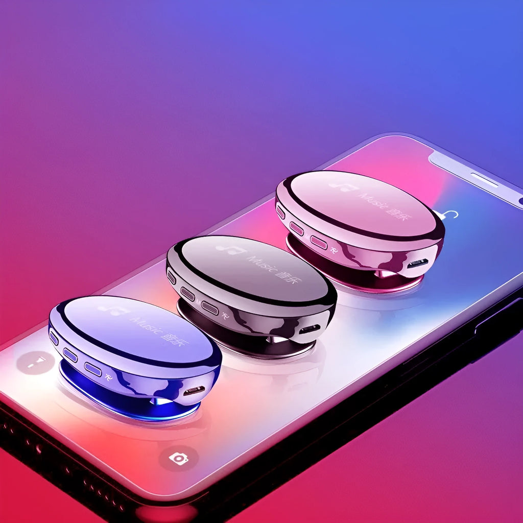 Bluetooth MP4 music player with OLED screen in black, blue, or rose gold colour options