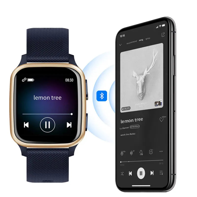 Smart bracelet with Bluetooth calling and health tracking features in black, blue, green, or pink