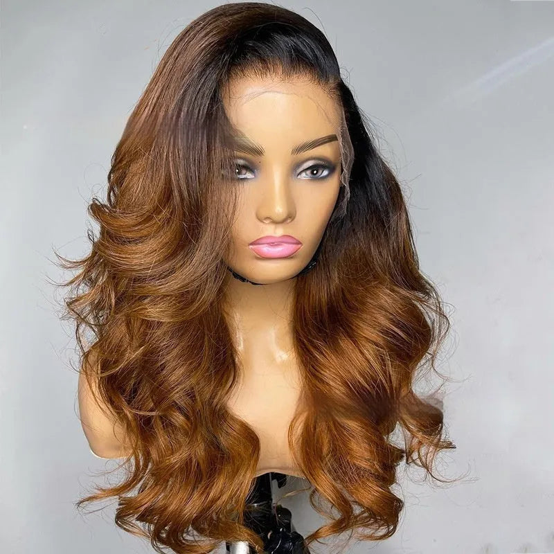 Real human hair gradient lace front wig in Ruili style on a former lace head cap mannequin.