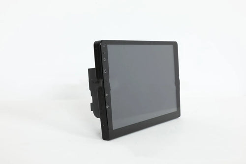 10.1 inch universal Android car stereo with trapezoidal touchscreen display and GPS antenna