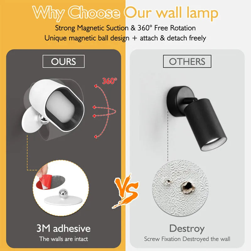 Remote-controlled circular magnetic wall lamp with white plastic shell and colour-changing LEDs