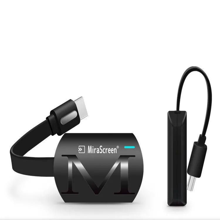 Black USB HDMI TV dongle for smartphone screen mirroring, measuring 52mm by 26mm.