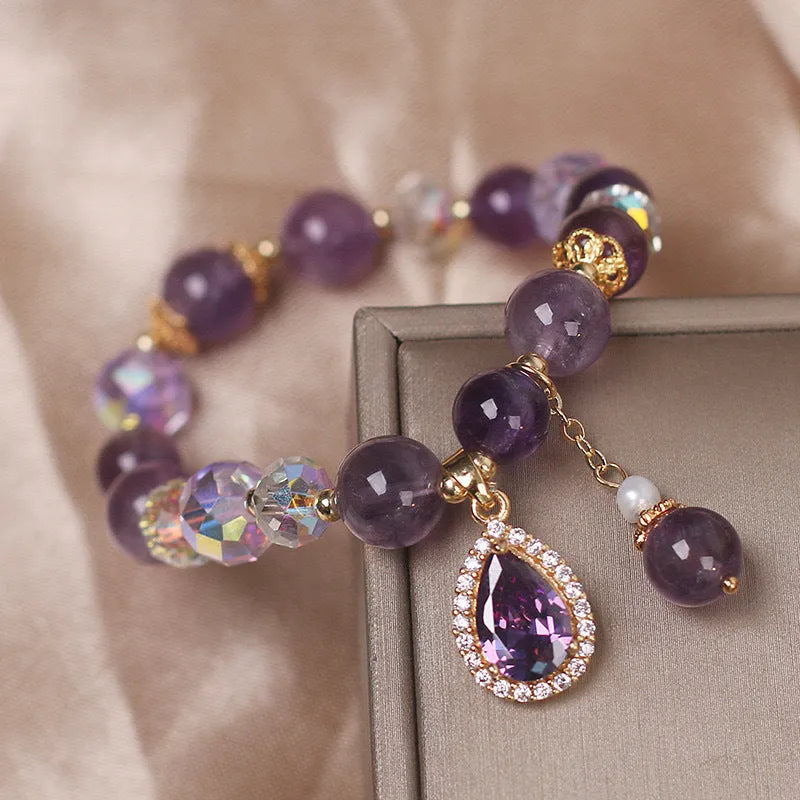 Purple amethyst crystal bracelet with micro inlay detailing for women's jewellery