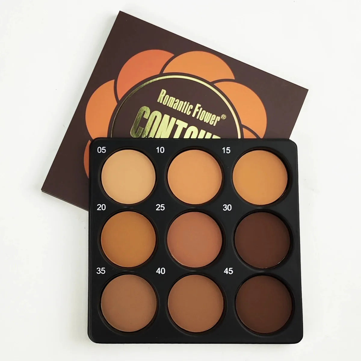Dark matte makeup palette with nine waterproof colours in repair disk case