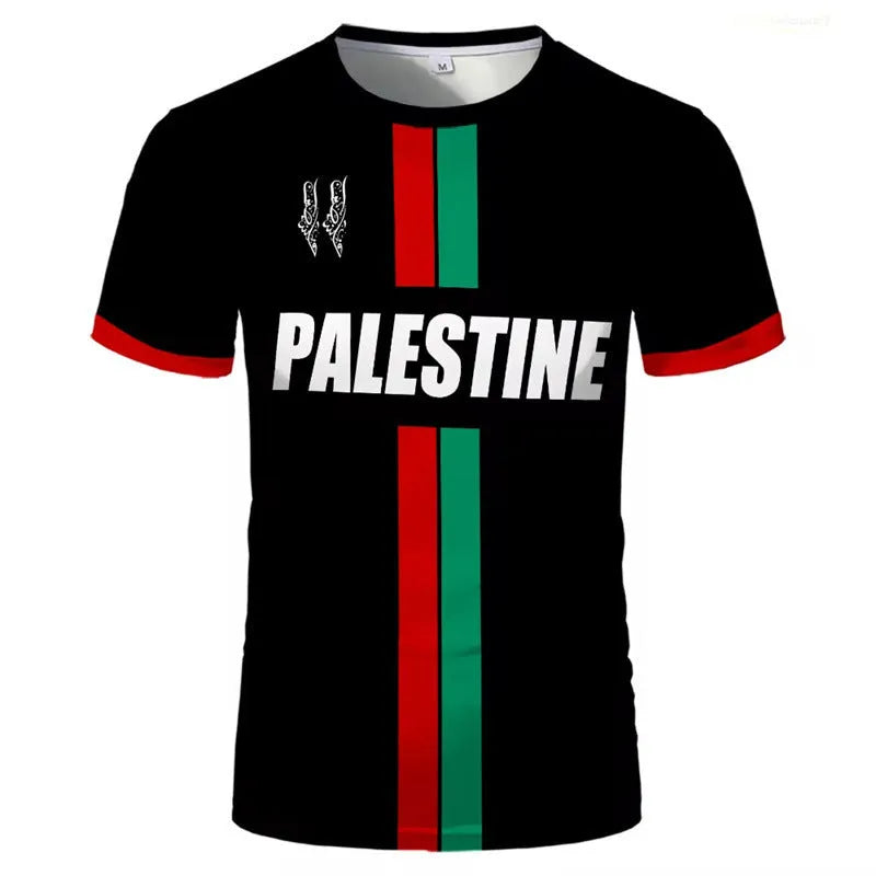 Men's black football t-shirt with 3D printed pattern, half sleeve spandex top on mannequin