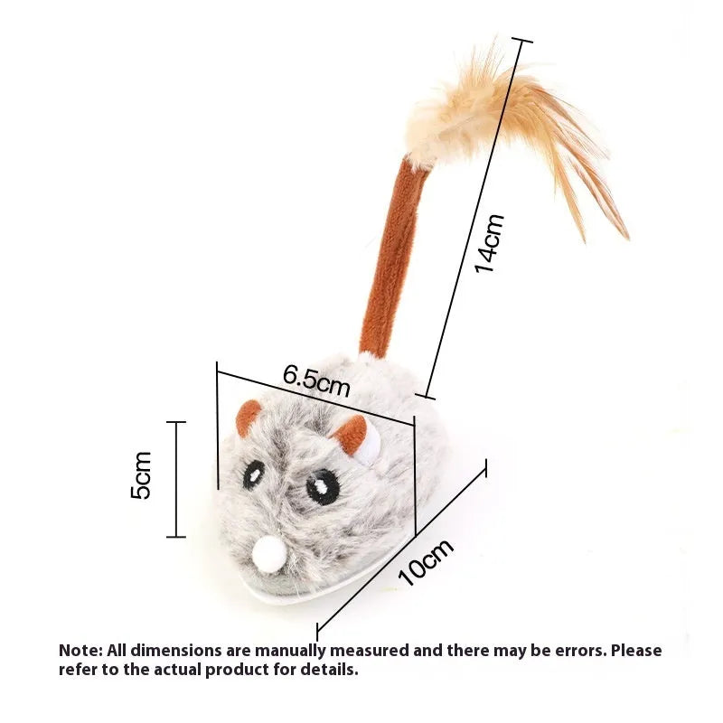 Electric moving mouse cat pole toy in pink plush with USB Type-C charging port
