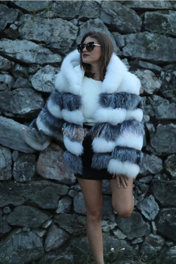 Women's loose fit artificial fur hooded coat in street fashion style