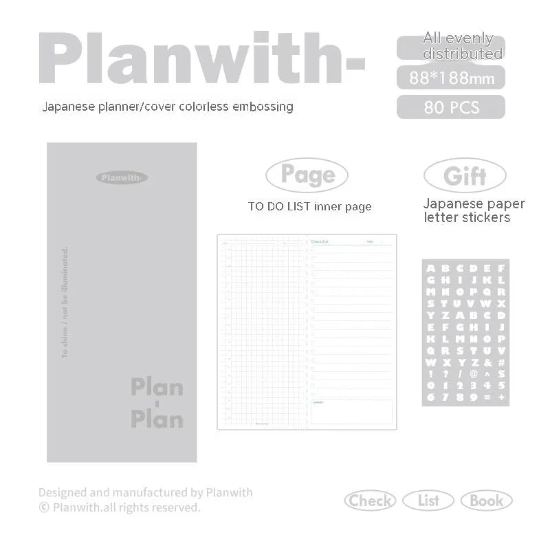 A5 embossed meter notebook open on a desk, showing white 100gsm paper and a choice of five cover colours.