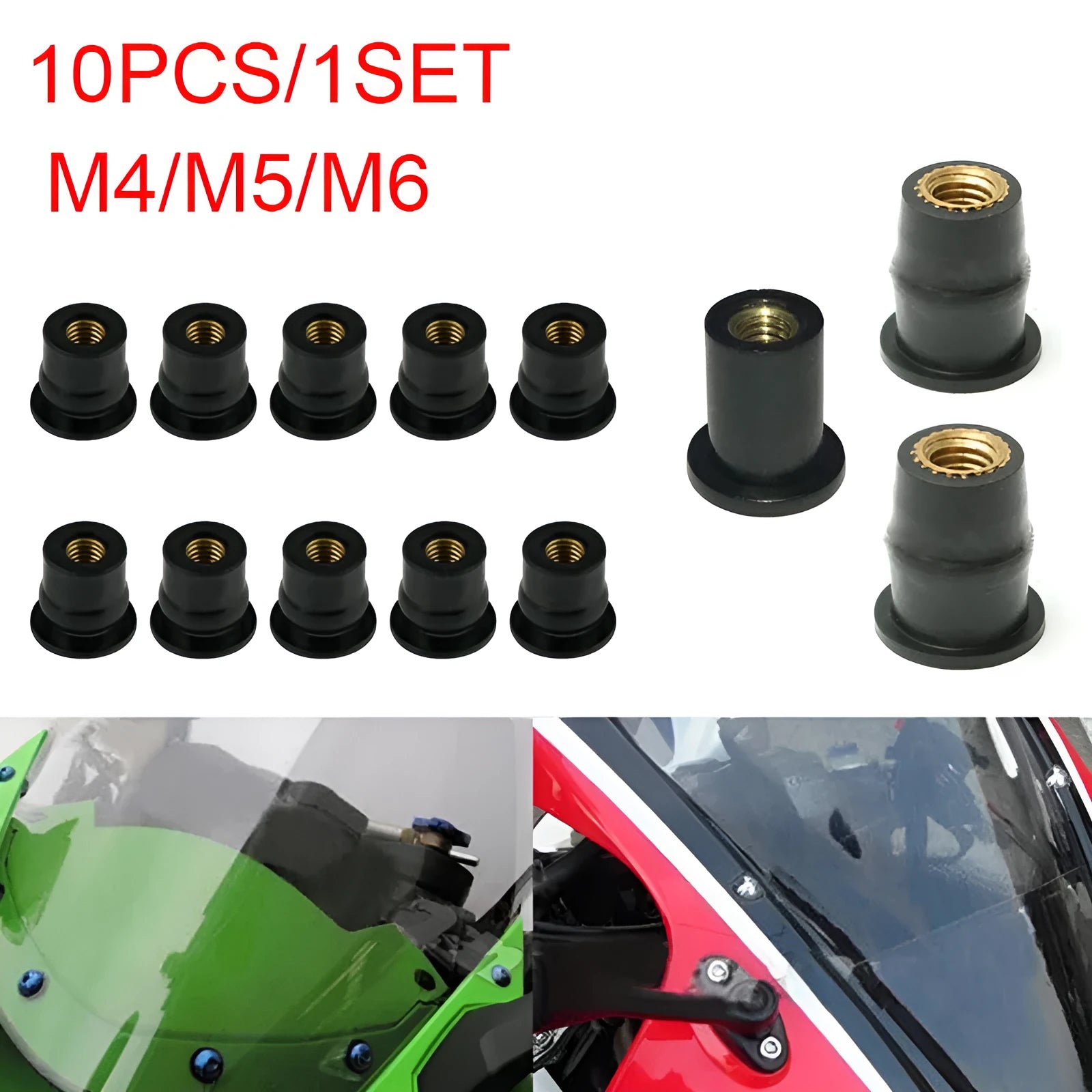 Motorcycle rubber brass nut expansion well nut riveting fastener kit with M4 M5 M6 sizes