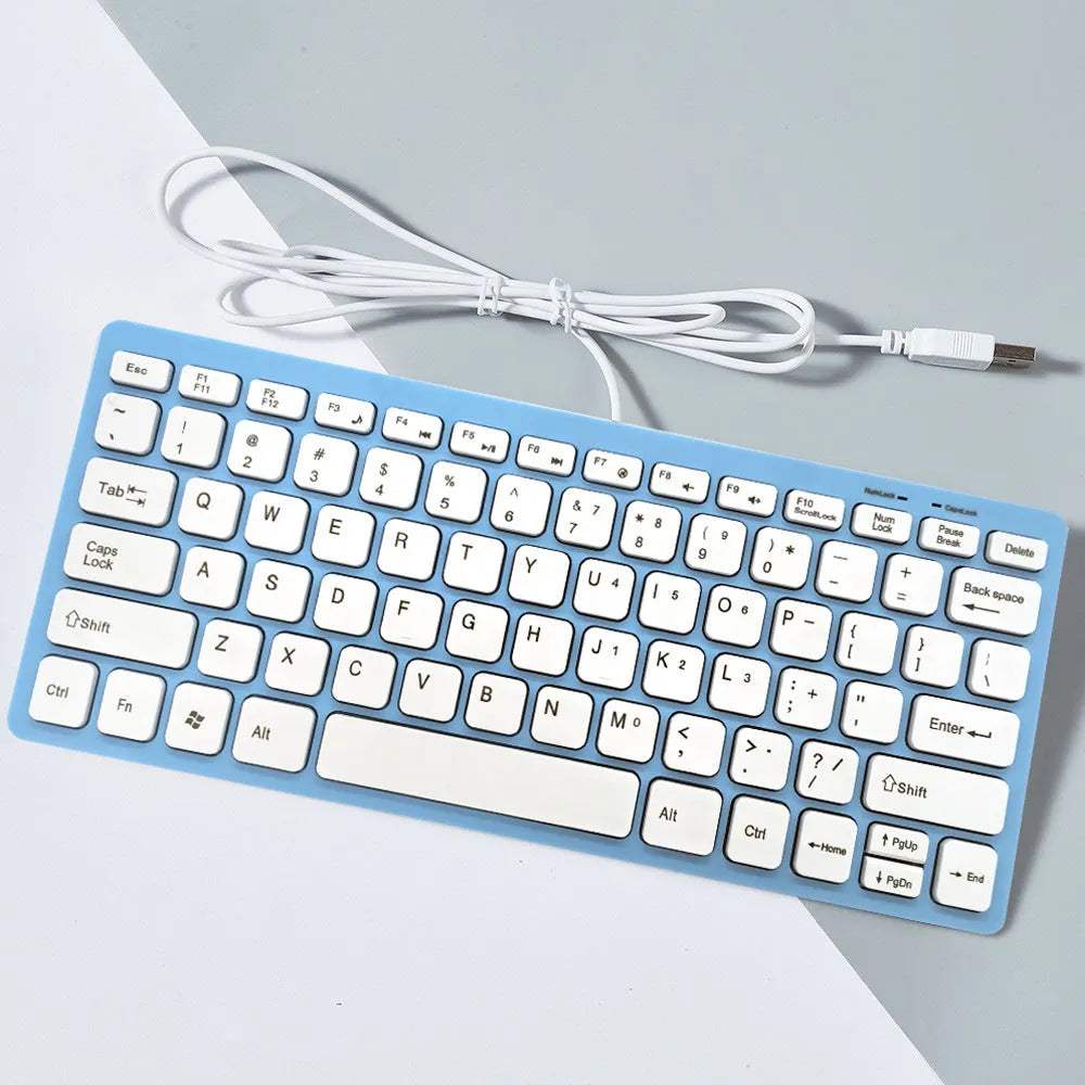 Compact USB wired keyboard measuring 280x125mm in black colour with noiseless keys