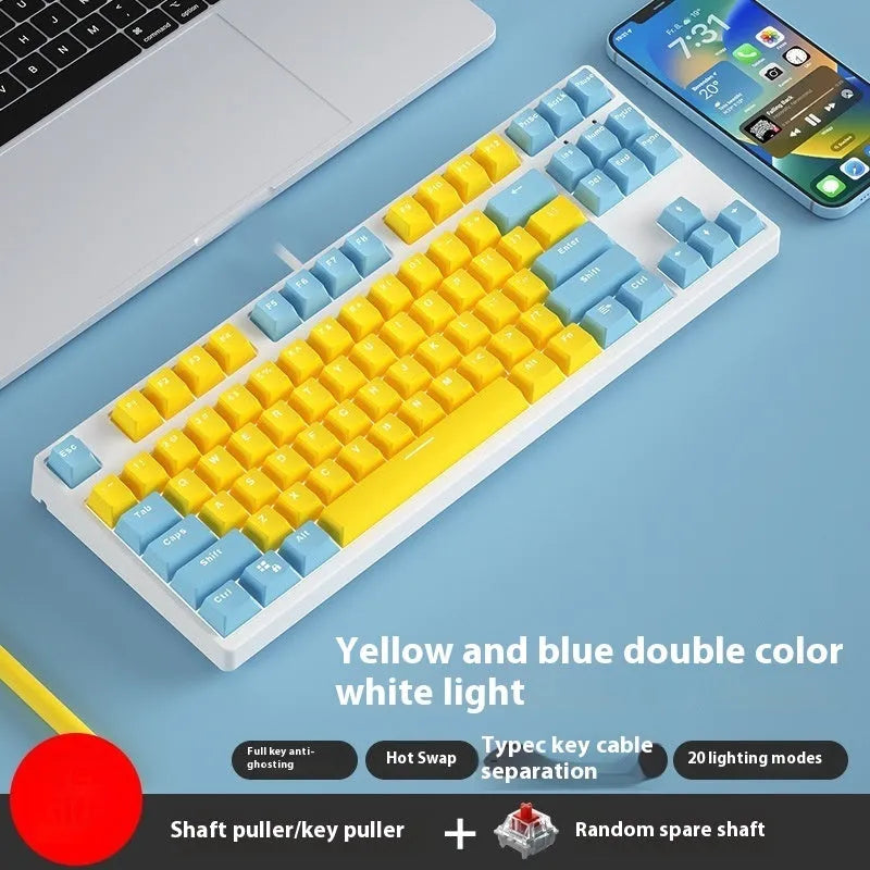 87-key hot-swappable mechanical gaming keyboard with two-tone keycaps and metal chassis