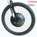 Yunzhilun electric bicycle conversion kit showing alloy hub motor wheel, lithium battery, and charger for 26-inch bikes