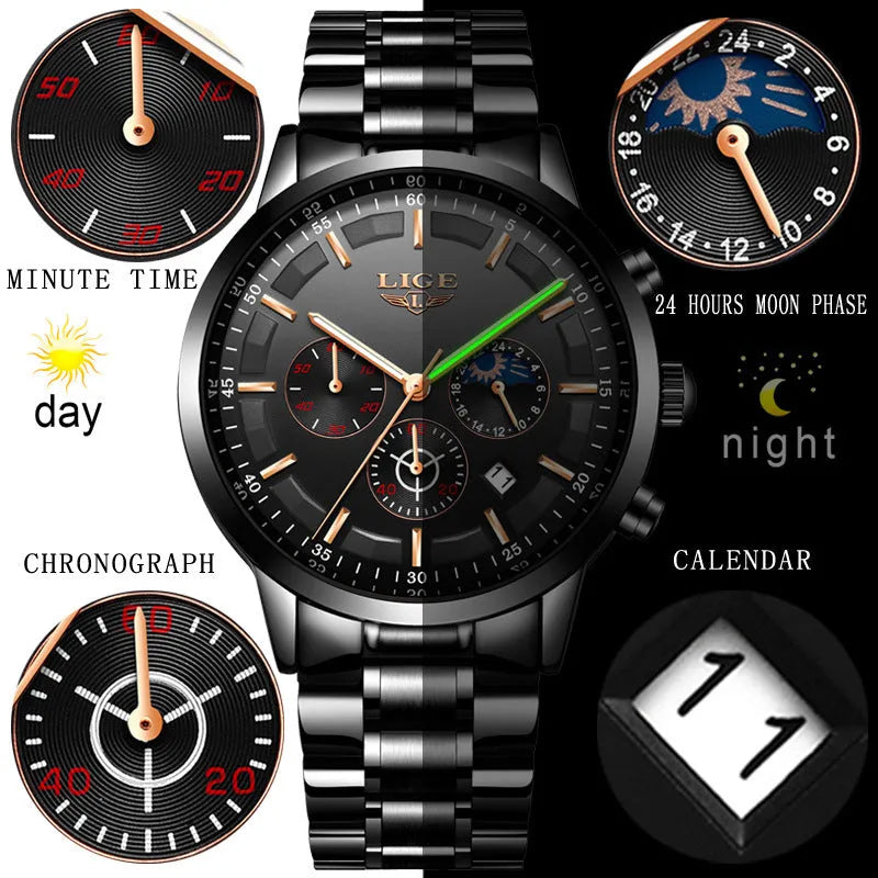 Men's waterproof quartz sports watch in four colour options with 12mm thickness