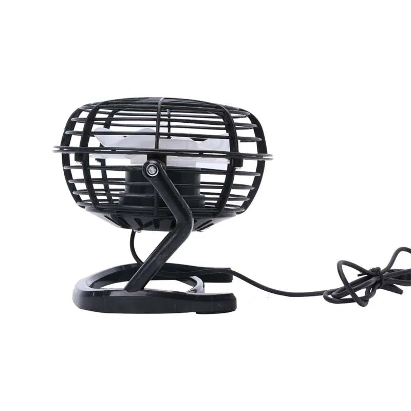 Mini USB desk fan with adjustable tilt in black, white or blue options for laptop and PC cooling