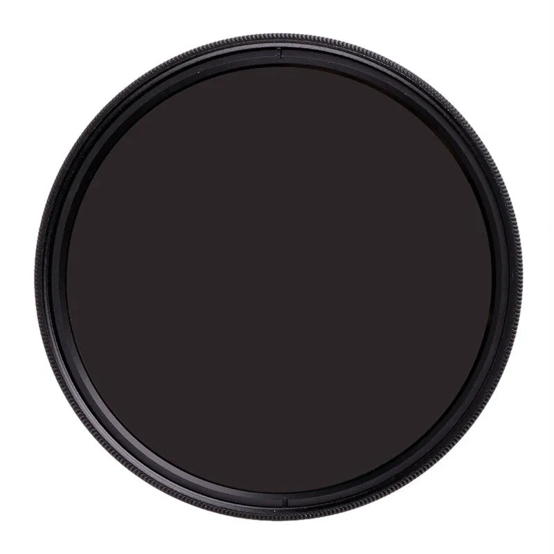 ND8 neutral density camera filter with aviation aluminium frame showing lens thread options from 49mm to 82mm