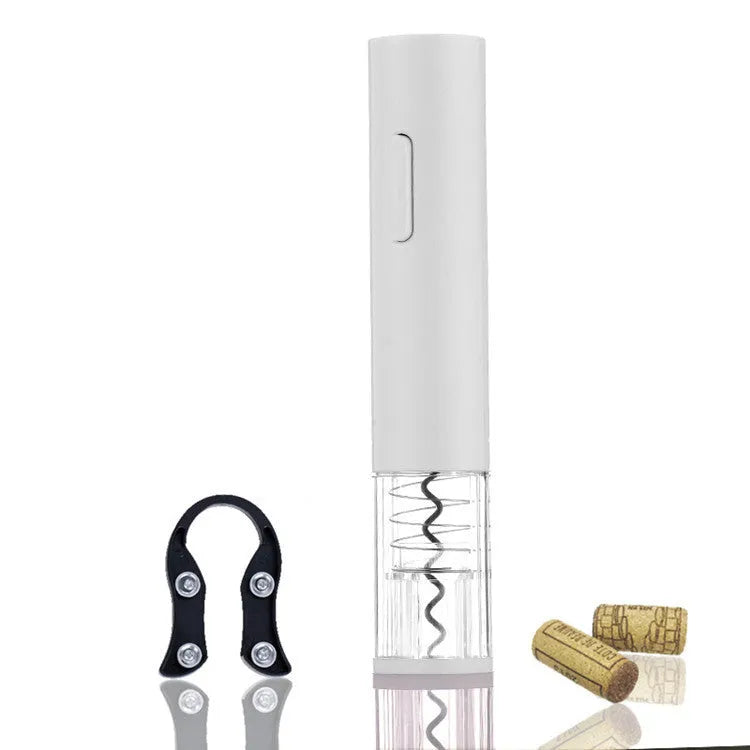 Black automatic electric wine opener kit with foil cutter and transparent body section