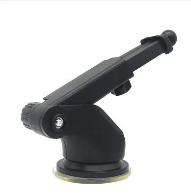 Black universal car phone bracket with telescopic long rod extended to show adjustable reach
