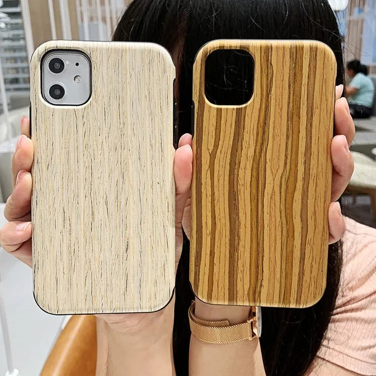 Wooden iPhone back cover case showing natural wood grain texture on rosewood coloured case