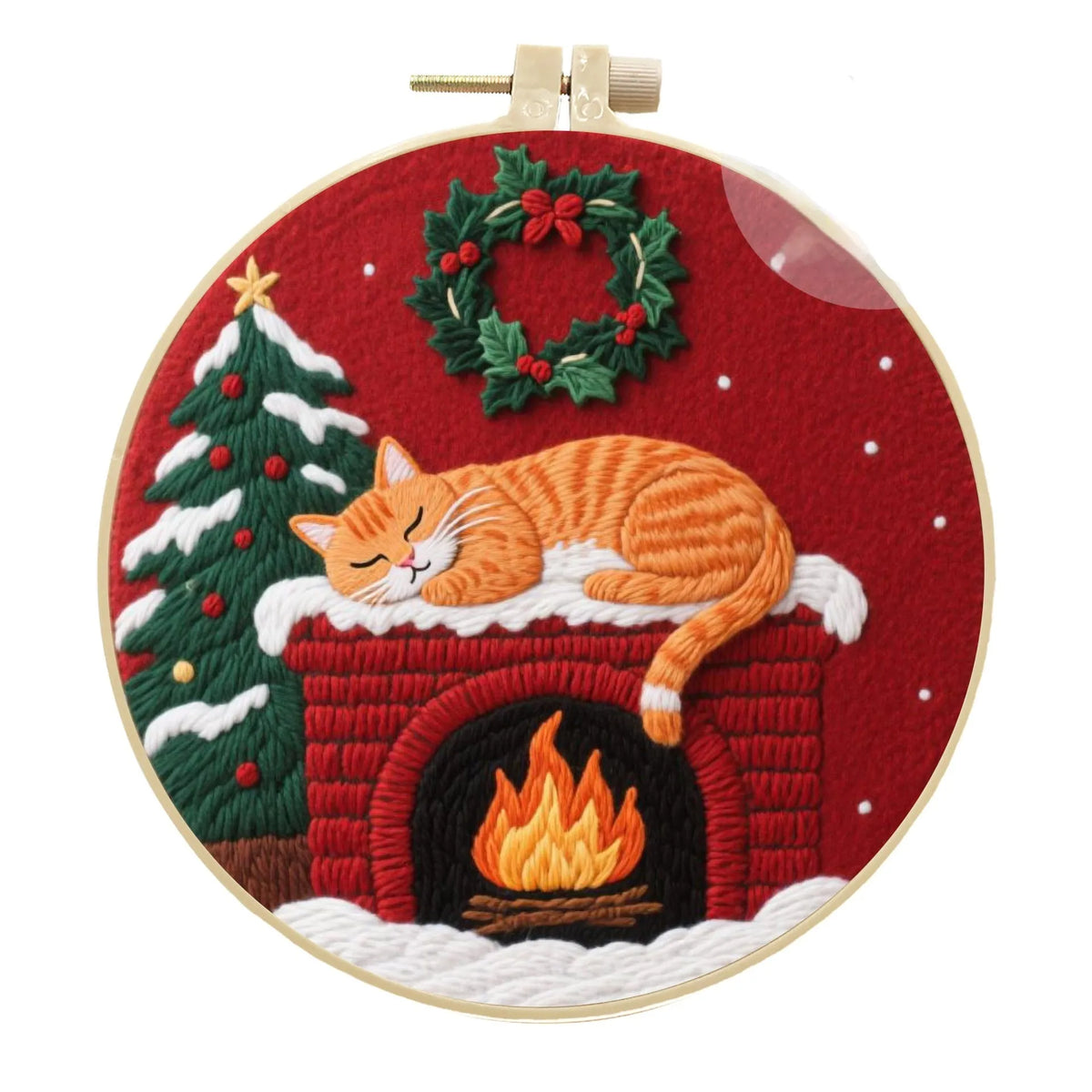Embroidery DIY material package with autumn fruit cat designs on cotton linen fabric