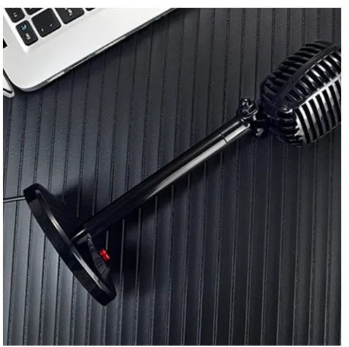 Black USB desktop microphone with adjustable neck on stand