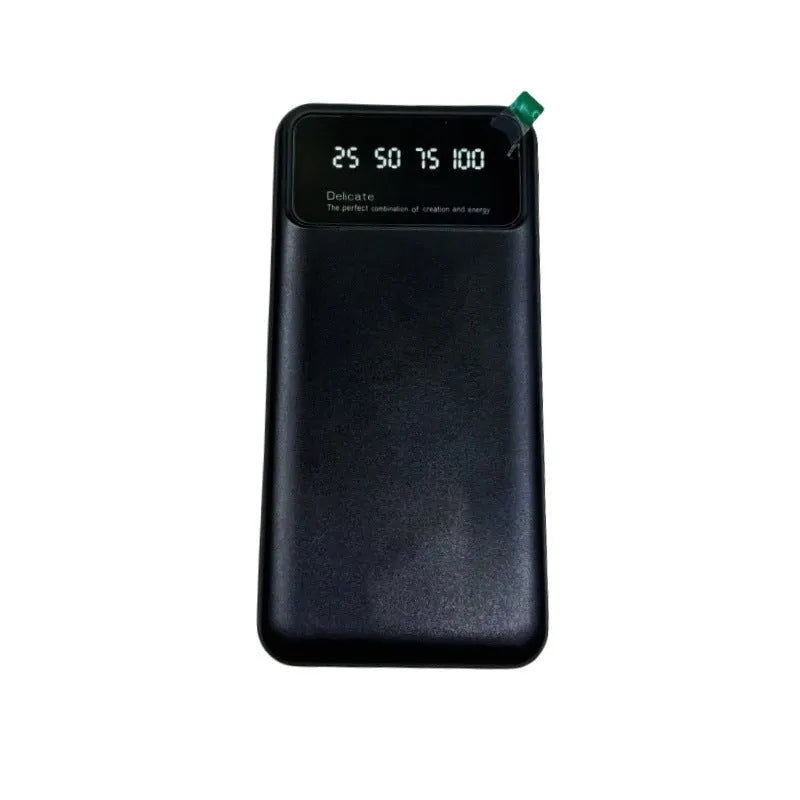 Black ultra-thin power bank with 10000 mAh capacity showing compact portable design