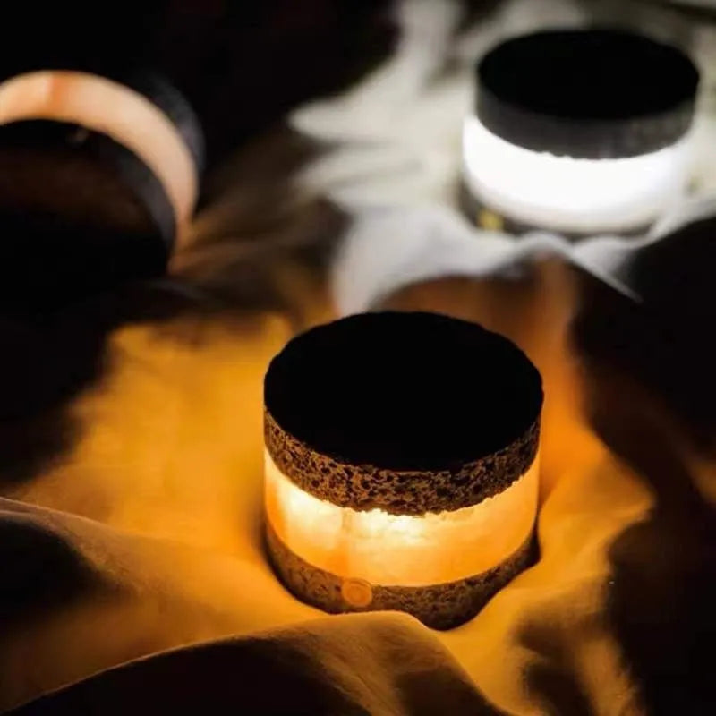 Orange volcanic rock USB night lamp with touch dimming and essential oil diffuser measuring 9cm by 7.5cm