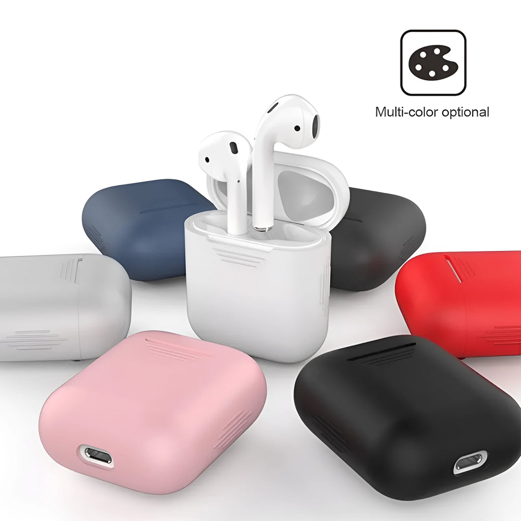 Silicone AirPods case with shockproof earmuffs and anti-lost rope in multiple colour options