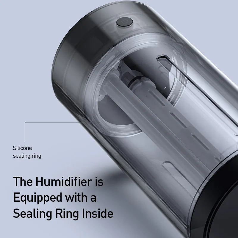 Black aluminium alloy car diffuser humidifier with air purifier on a car dashboard.