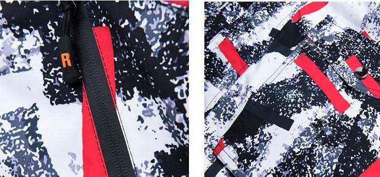 Waterproof ski suit for men and women in blue or red, cotton filler and nylon lining, sizes S to 3XL.