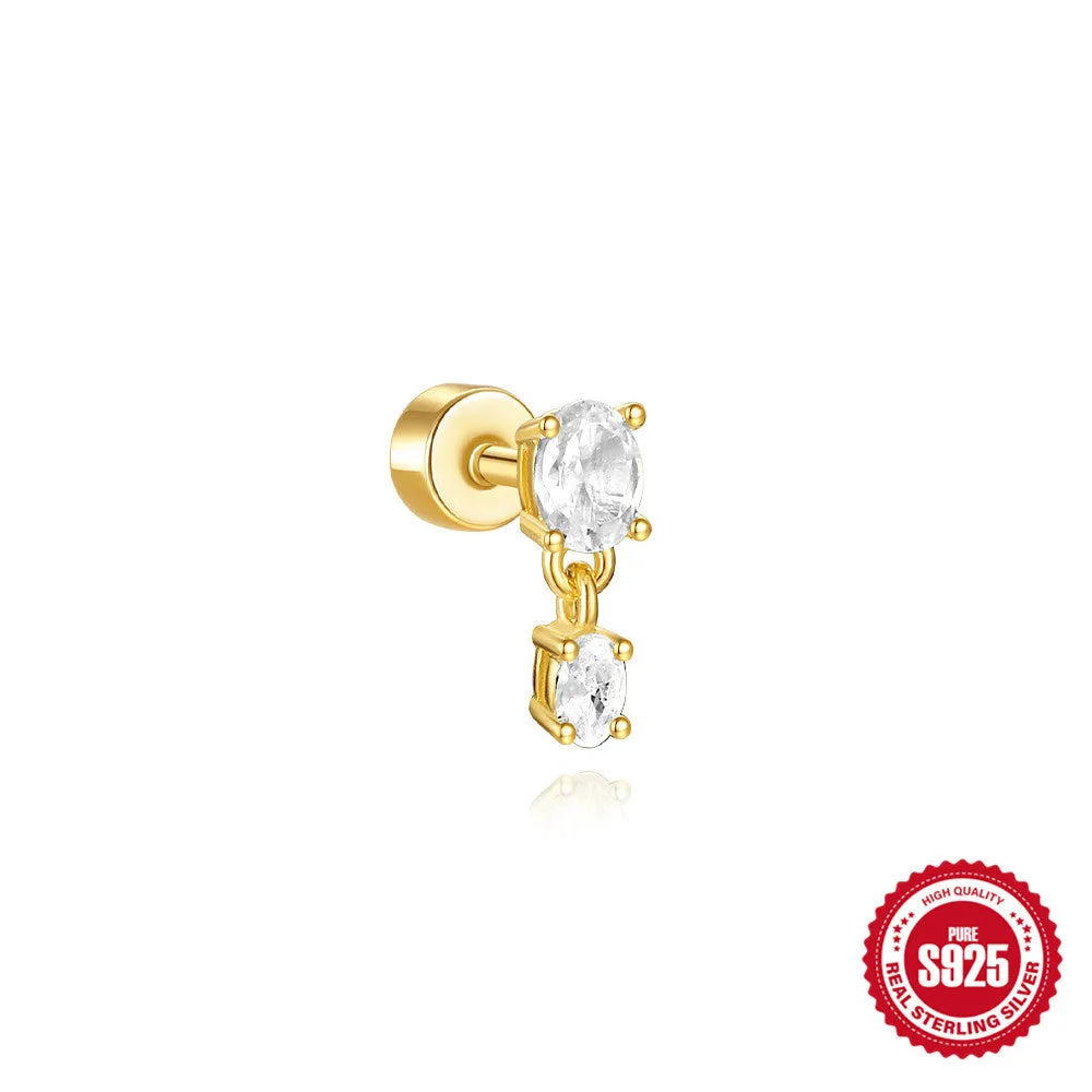 S925 sterling silver flat column geometric ear bone stud with threaded post in a gold colour finish.