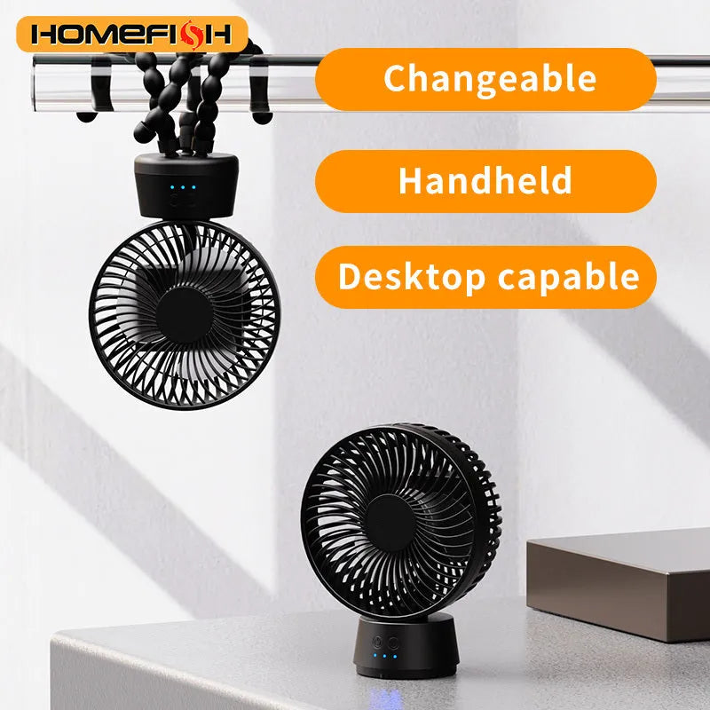 HOMEFISH F2 portable fan with automatic shake head mounted on a removable bracket