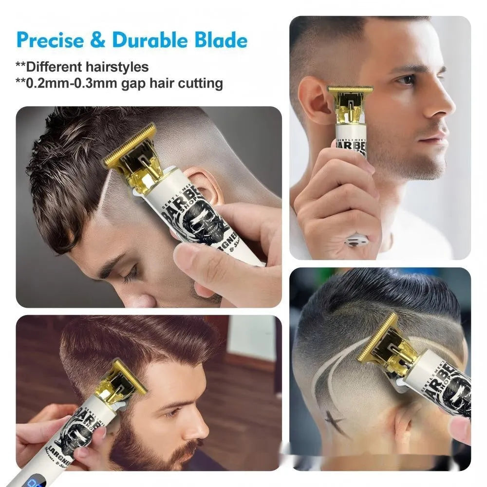 Rechargeable hair clipper set with stainless steel cutter head and USB charging port in 4 in 1 suit packaging