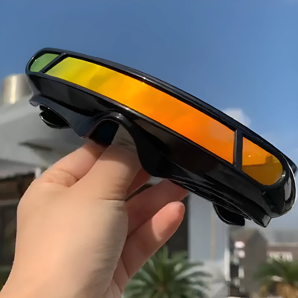 Black polarised sports sunglasses with a full rim PC frame, shown with blue mercury tinted lenses.