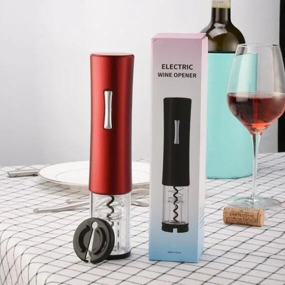 Black automatic electric wine opener kit with foil cutter and transparent body section