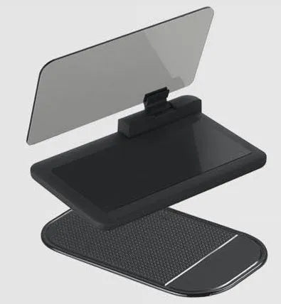 Grey universal smartphone holder with organic glass display for car navigation projection