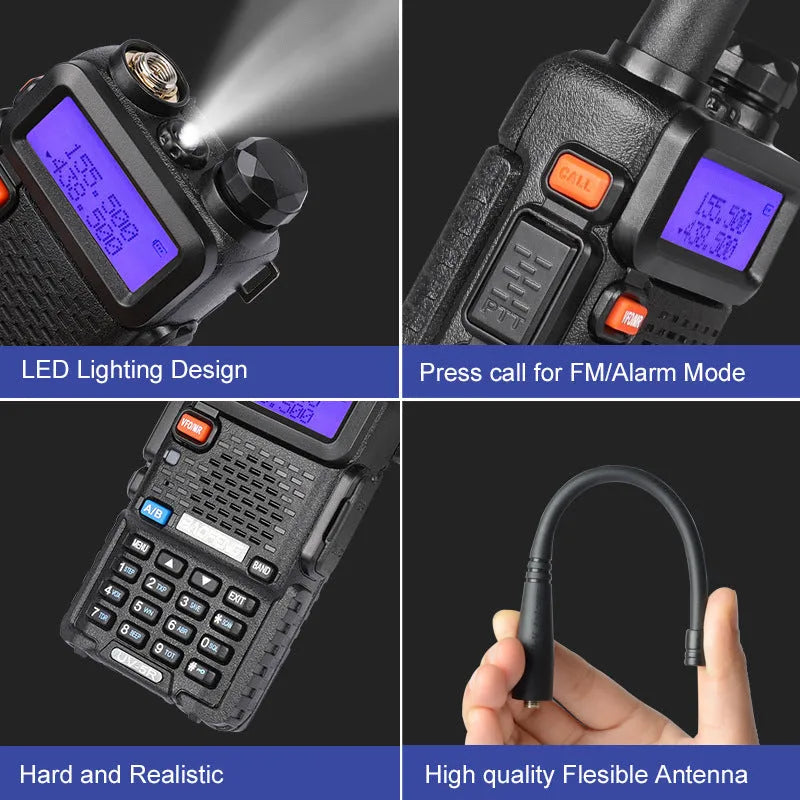 Handheld dual-band VHF UHF walkie talkie with LCD display and antenna