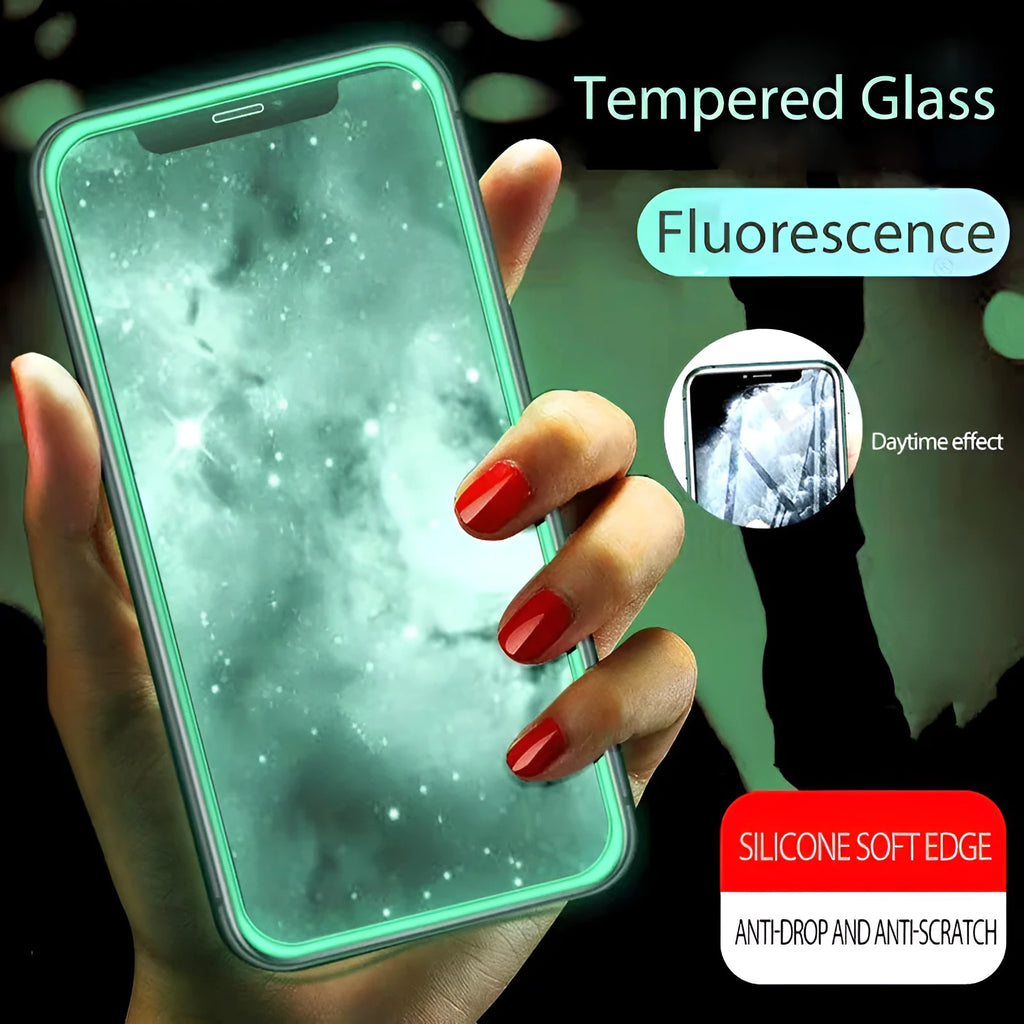 Luminous full cover tempered glass screen protector for iPhone glowing in dark with anti-scratch features