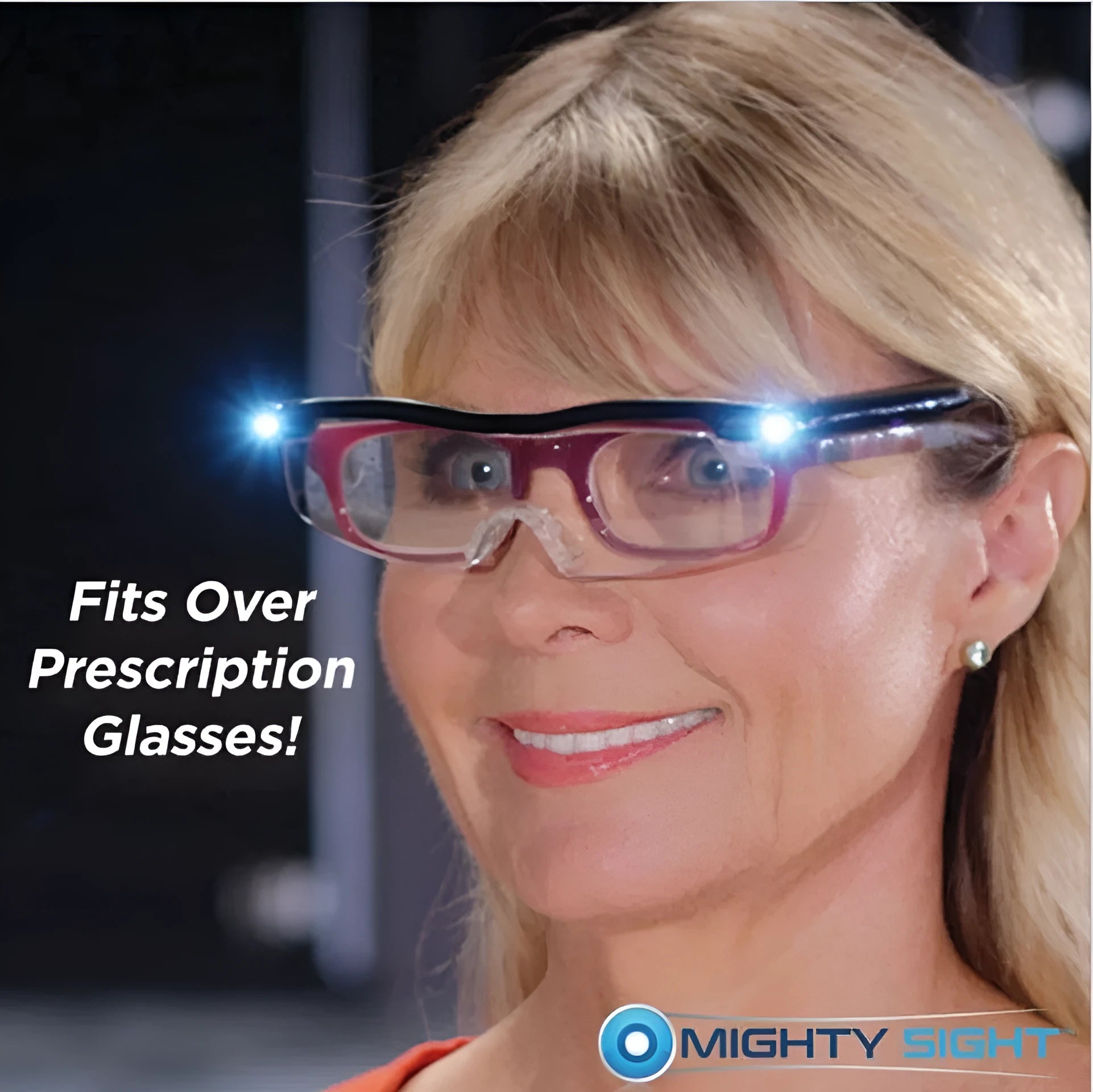 Transparent black USB LED reading light glasses with ABS plastic frame.