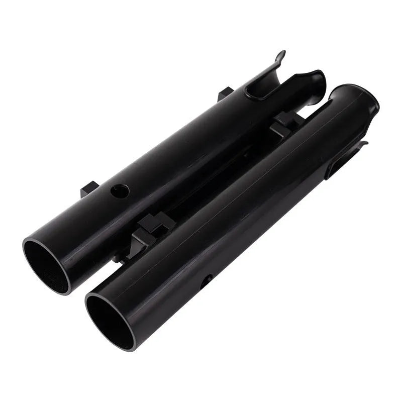 Plastic fishing rod rack with carbon reinforcement and clamp for bicycle mounting