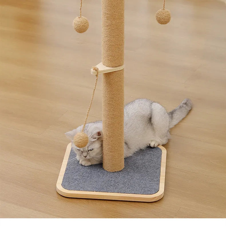 Windmill-style cat climbing frame with scratch-resistant hanging ball toy