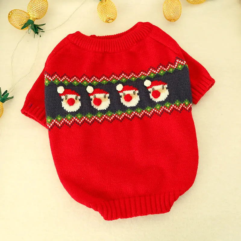 Red acrylic pet Christmas sweater with bust 50-62cm and length 30-42cm, sizes S to XL