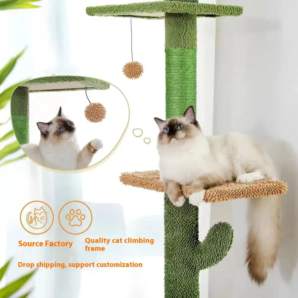 Cactus solid wood cat tree climbing frame with integrated scratch board measuring TT40x25x240cm