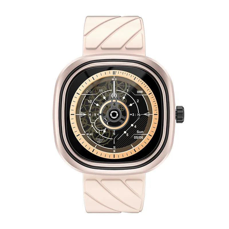 Bluetooth smartwatch bracelet with square 45.9mm case and 1.32-inch touch screen on silicone band