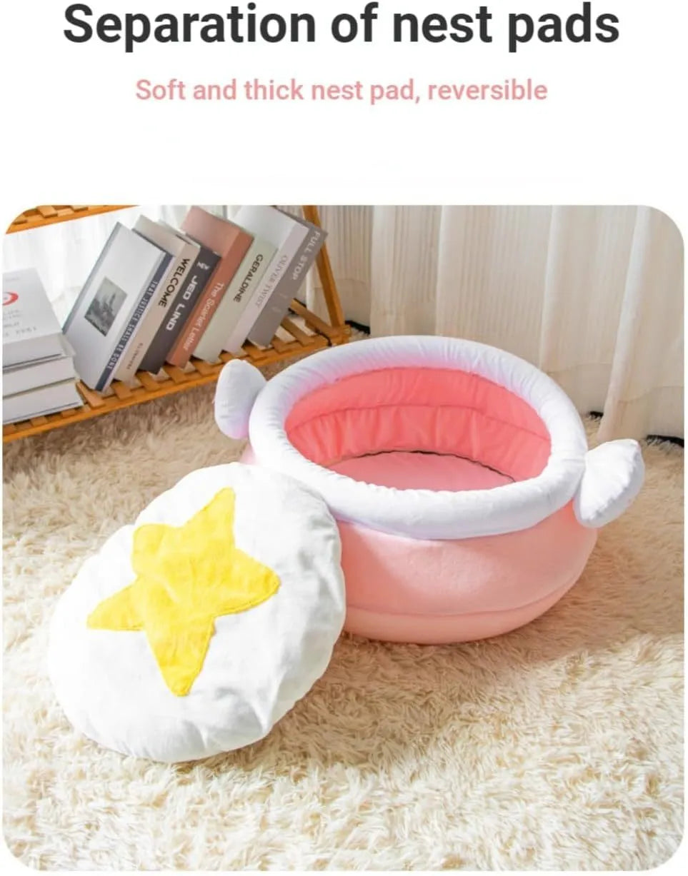 Honey pot shaped cat sofa bed in pink with removable padded interior