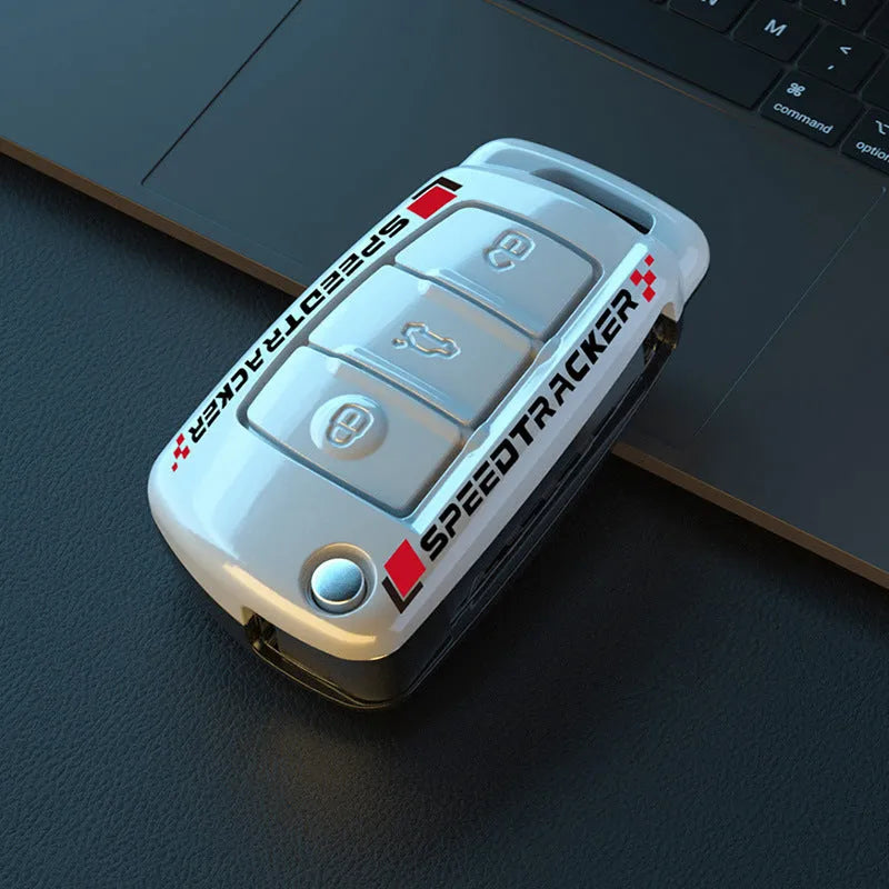 Carbon fibre style car key cover with mirror surface detail in carbon black colour