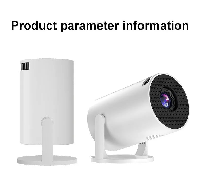 White mini wireless portable projector showing 1080p HD resolution for home use