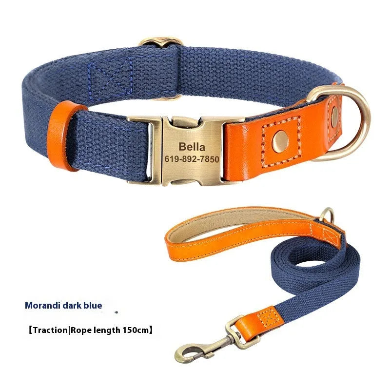 Small dog neck collar and traction rope set in mo landi green with mohair neck ring.