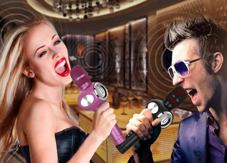Yaerjia E108 mobile singing microphone in black, gold, or pink colour with smartphone connectivity