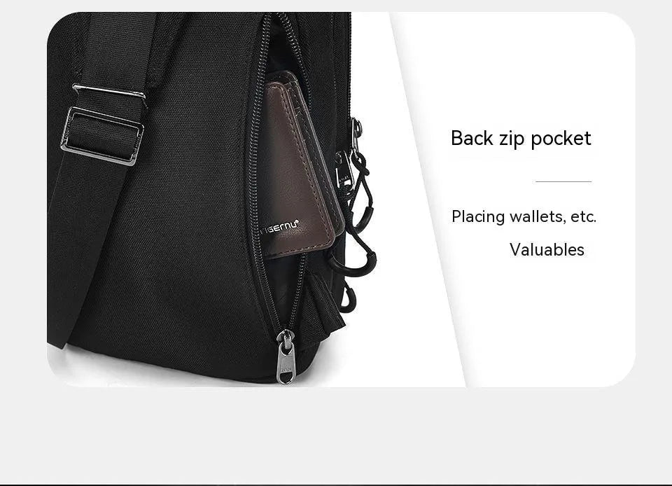 Casual black TPU chest bag with single shoulder strap and soft handle.