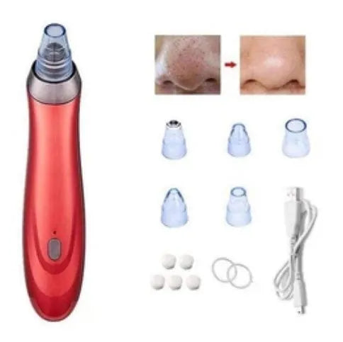 Handheld electric blackhead remover device with multiple nozzle heads in black colour
